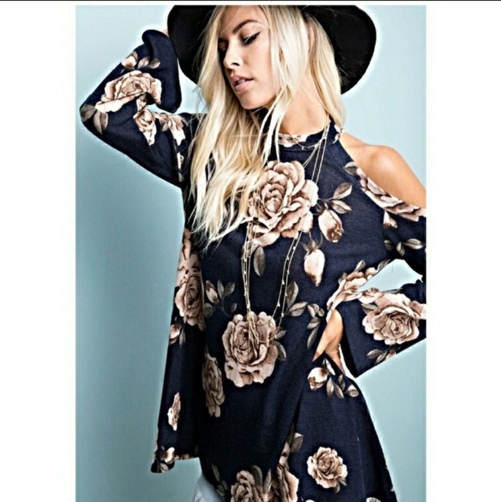 Floral Cold Shoulder Sweater